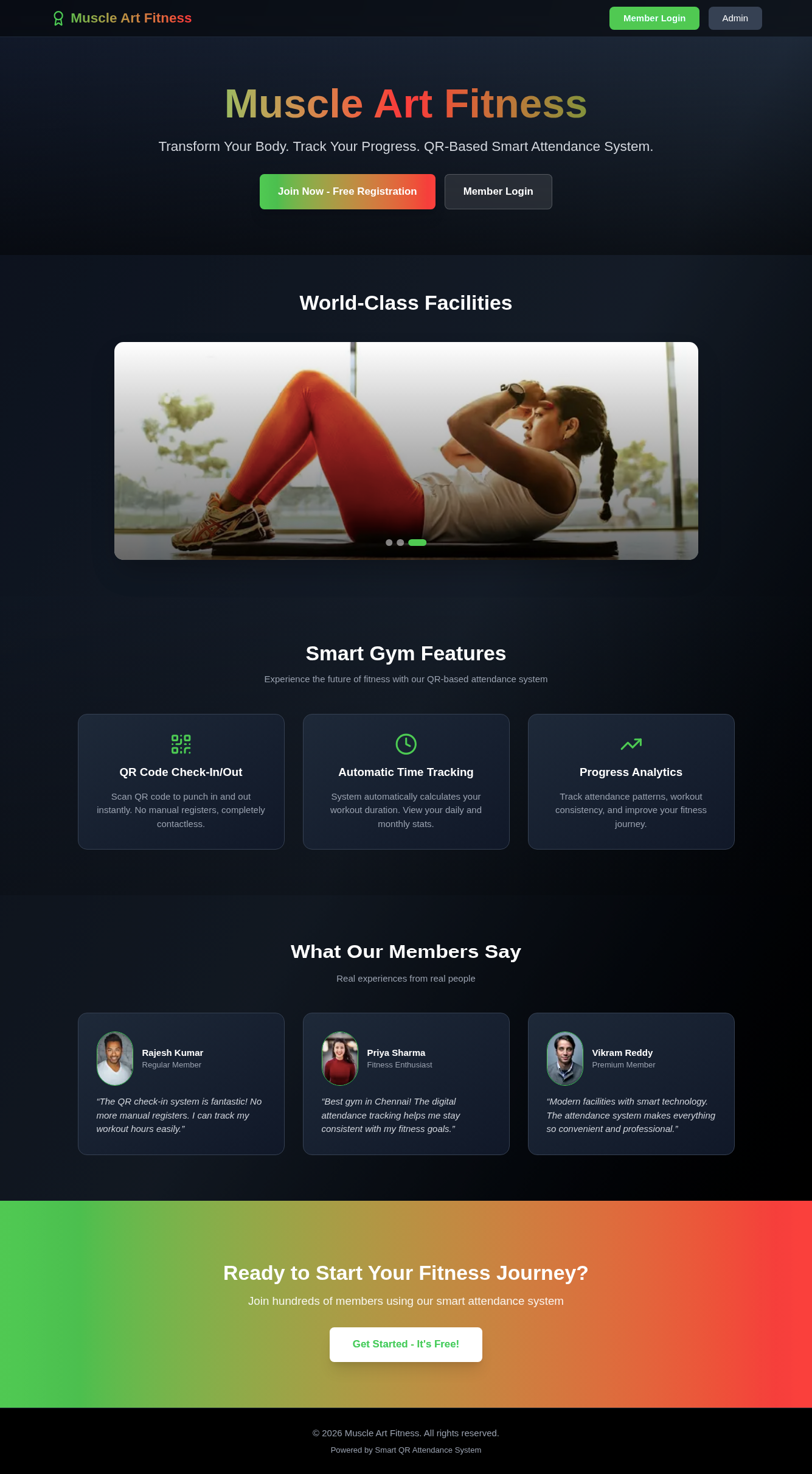 Muscle Art Fitness dashboard preview